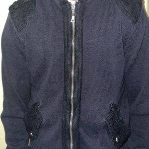 Guess Blue Bomber Jacket with Silver Zipper and Accents